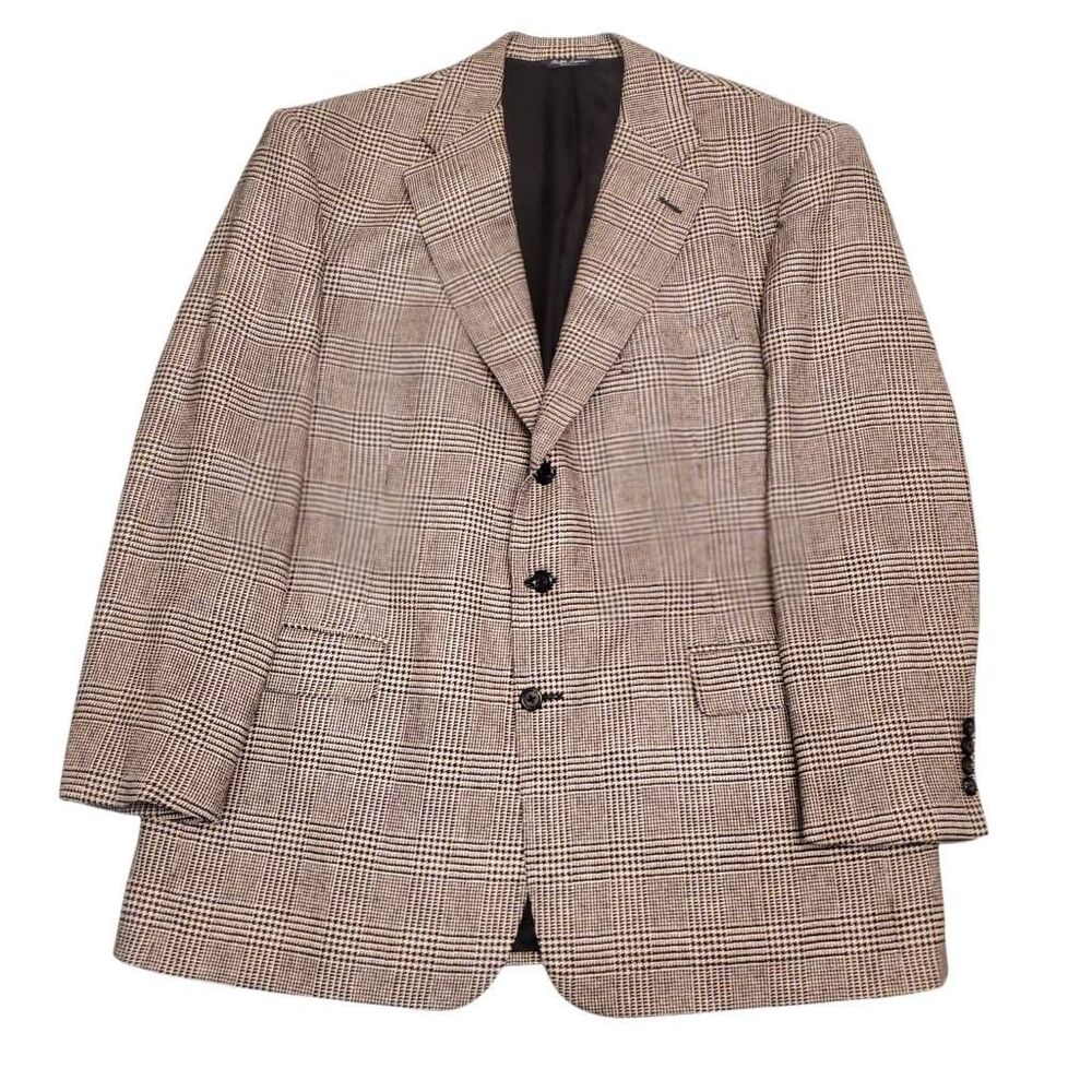 Ralph Lauren Vintage Blazer Mens 44 Brown Plaid Wool Silk Linen Blend 3 Button M